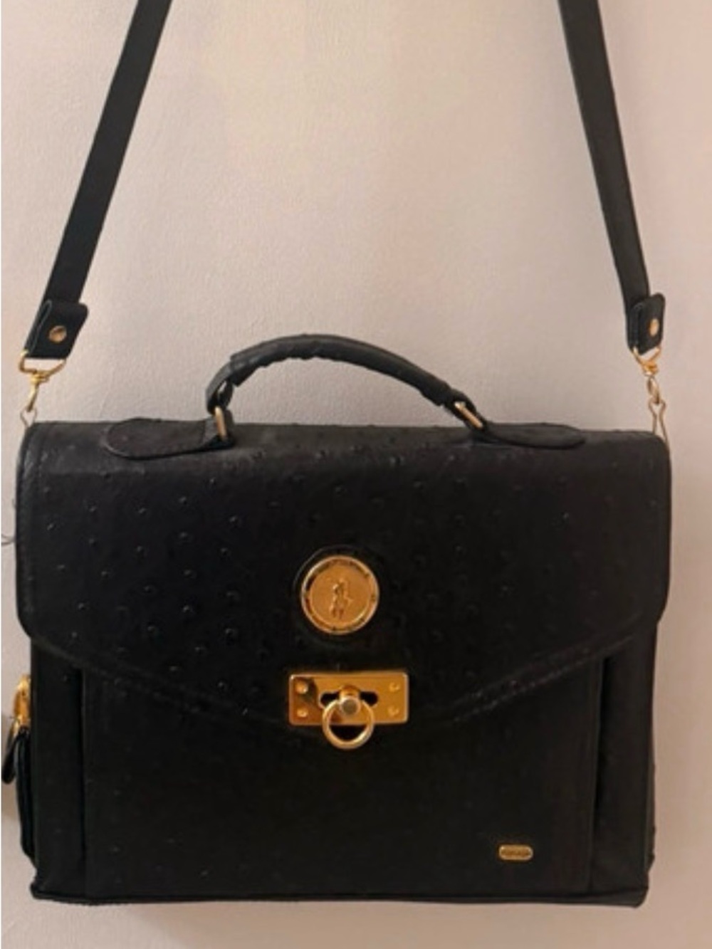 Black Italian Leather Top-Handle Crossbody Bag